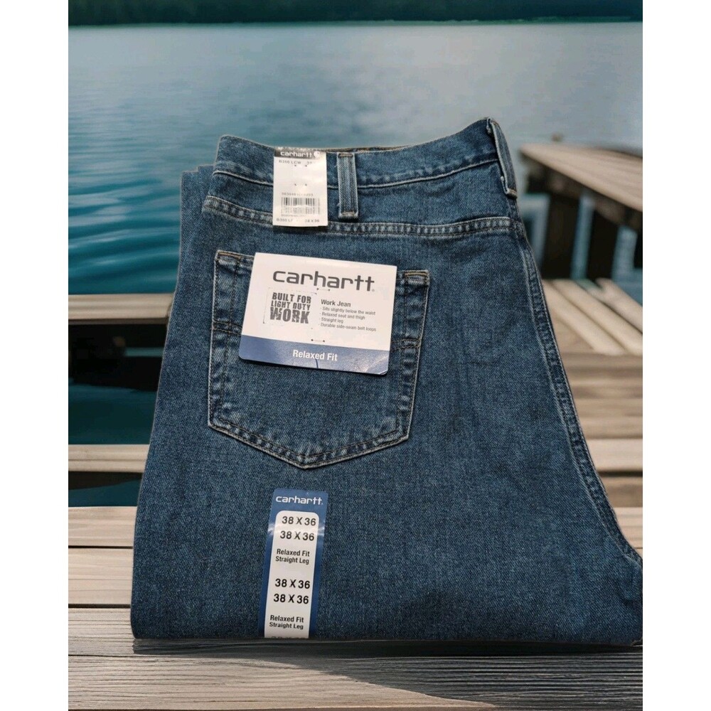CARHARTT BLUE WORK JEANS RELAXED FIT STRAIGHT LEG OVER BOOT MEN'S SIZE 38X36 NWT